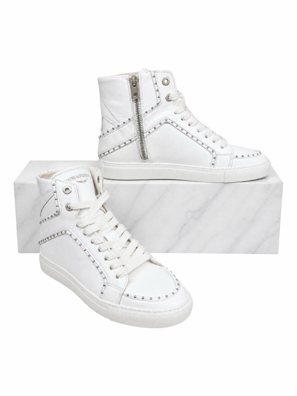 Zadig & Voltaire High Flash Studded Leather High Top Sneaker White Size 40